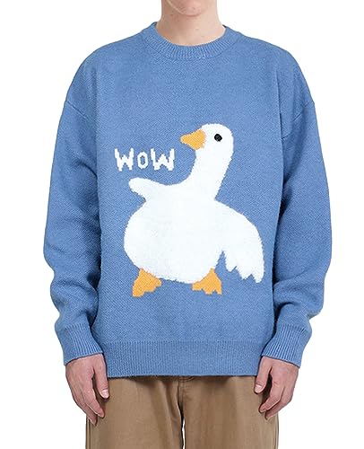 Brown Bear Sweater Mens Oversized Knit Sweater Animal Printed Sweater Long Sleeve Pullover Sweater