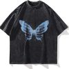 Mens Oversized T Shirts Tees Butterfly Print Crew Neck Cotton Tops Streetwear Casual Shirt