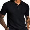 Mens Knit Polo Shirt Short Sleeve Hollow Out Knit Shirt Texture Knitted Polo