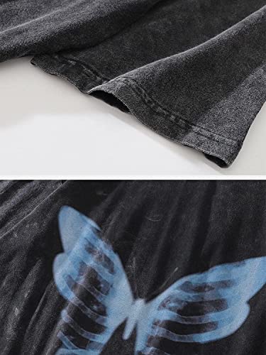 Mens Oversized T Shirts Tees Butterfly Print Crew Neck Cotton Tops Streetwear Casual Shirt