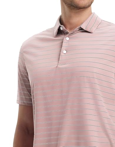 Mens Striped Golf Shirts Short Sleeve Silk-Like Touch Water-Resistant Breathable Soft Collared Polo Shirts for Men