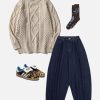 Women Sweater Vintage Cable Knit Sweater Casual Oversized Sweater Pullover