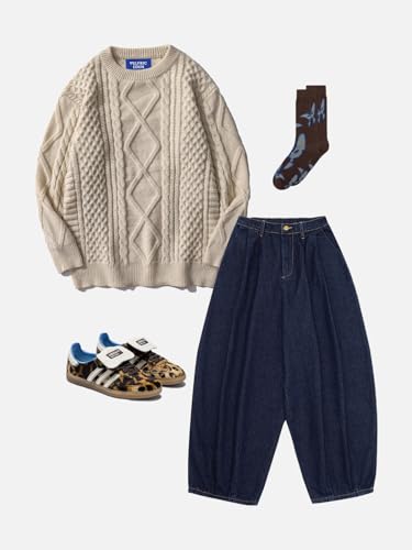 Women Sweater Vintage Cable Knit Sweater Casual Oversized Sweater Pullover