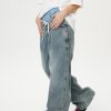 Double Waist Loose Sagging Jeans Baggy Denim Pants High Waist Stretchy Straight Wide Leg Jeans