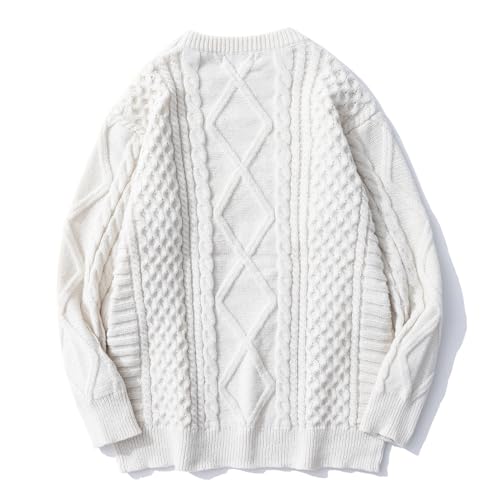 Oversized Knit Sweater Solid Vintage Pullover Sweater Unisex Woven Crewneck Knitted Tops