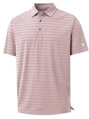 Mens Striped Golf Shirts Short Sleeve Silk-Like Touch Water-Resistant Breathable Soft Collared Polo Shirts for Men