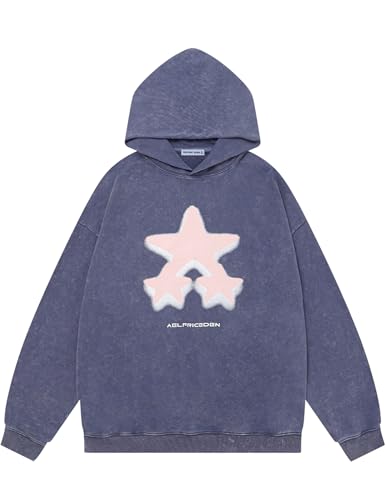 Womens Oversized Hoodie Heavyweight Vintage Streetwear Star Graphic Acid Wash Hoodies Pullover With Pockets