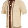 Men's Vintage Stripe Knit Polo Shirts Short Sleeve Stylish Button Down Cardigan Sweater