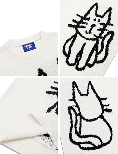 Women's Pullover Sweater Hand Drawn Cat Graphic Printed Oversized Sweater Fall Winter Fashion Couple Tops