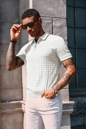 Men's Knit Polo Shirts Short Sleeve Quarter Zip Polo Shirt