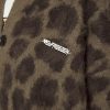 Leopard Print Cardigan Sweaters for Women Cheetah Y2k Crewneck Button Down Knit Cardigans Long Sleeve Sweater