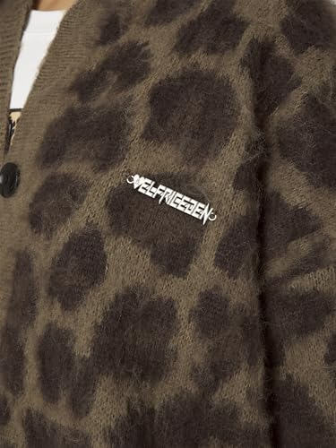 Leopard Print Cardigan Sweaters for Women Cheetah Y2k Crewneck Button Down Knit Cardigans Long Sleeve Sweater