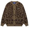 Leopard Print Cardigan Sweaters for Women Cheetah Y2k Crewneck Button Down Knit Cardigans Long Sleeve Sweater