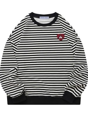 Oversized Sweatshirt for Women Crewneck Striped Sweatshirt Preppy Shirts Y2K Tops