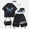 Mens Oversized T Shirts Tees Butterfly Print Crew Neck Cotton Tops Streetwear Casual Shirt