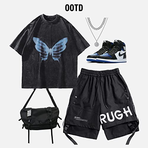 Mens Oversized T Shirts Tees Butterfly Print Crew Neck Cotton Tops Streetwear Casual Shirt