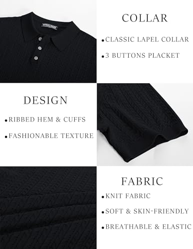 Mens Knit Polo Shirt Short Sleeve Hollow Out Knit Shirt Texture Knitted Polo