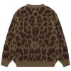 Leopard Print Cardigan Sweaters for Women Cheetah Y2k Crewneck Button Down Knit Cardigans Long Sleeve Sweater