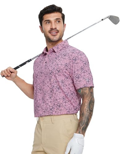 Golf Shirts for Men Print Performance Moisture Wicking Dry Fit Heather Stripe Collared Mens Polo Shirt Short Sleeve