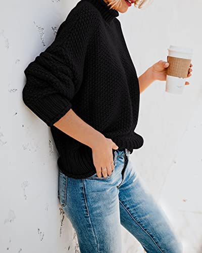 Womens Turtleneck Oversized Sweaters Batwing Long Sleeve Pullover Loose Chunky Knit Jumper