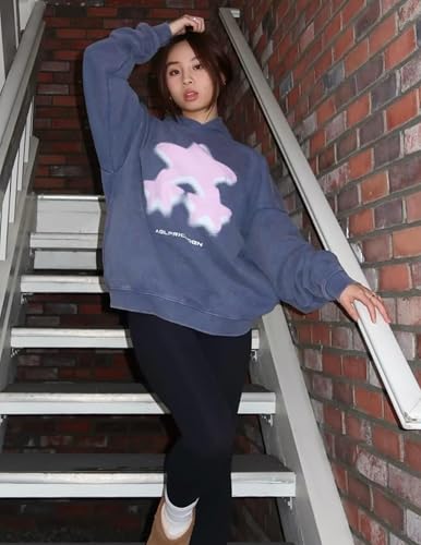 Womens Oversized Hoodie Heavyweight Vintage Streetwear Star Graphic Acid Wash Hoodies Pullover With Pockets