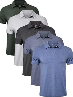 TELALEO 4/5 Pack Mens Polo Shirts Quick Dry Short Sleeve Golf T Shirt Performance Moisture Wicking Casual Workout