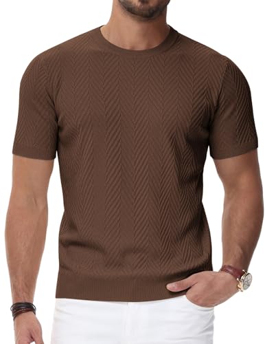 Men's Short Sleeve Knit T-Shirts Casual Crewneck Solid Texture Knit Shirt
