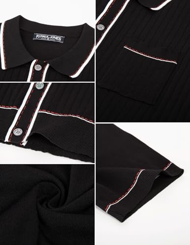 Mens Short Sleeve Button Down Polo Shirt Casual Knit Shirt Waffle Polo Shirt