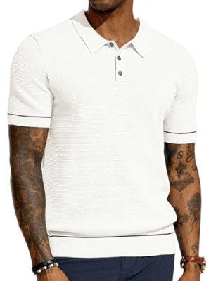 Mens Polo Shirts Short Sleeve Textured Knit Polo Shirts