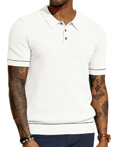 Mens Polo Shirts Short Sleeve Textured Knit Polo Shirts