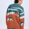 Men's Cow Sweater Harajuku Oversized Sweaters Chunky Casual Knit Pullover Jumper Fall Winter Fashion