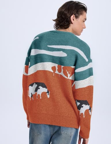 Men's Cow Sweater Harajuku Oversized Sweaters Chunky Casual Knit Pullover Jumper Fall Winter Fashion
