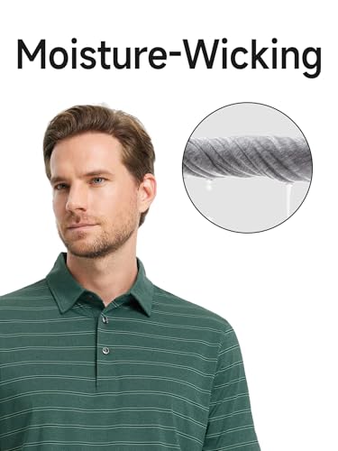 Polo Shirts for Men Dry Fit Performance Heather Stripe Golf Polo Moisture Wicking Lightweight Breathable Golf Shirts