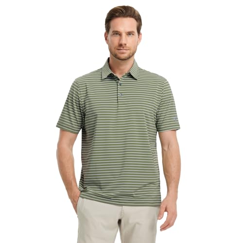 Golf Shirts for Men Moisture Wicking Striped Polo Performance Dry Fit Business Sports Mens Polo Shirts Short Sleeve