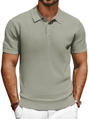 Polo Shirts for Men Short Sleeve Casual Knit Waffle Texture Polo Golf Shirt