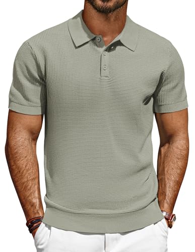 Polo Shirts for Men Short Sleeve Casual Knit Waffle Texture Polo Golf Shirt