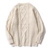Oversized Knit Sweater Solid Vintage Pullover Sweater Unisex Woven Crewneck Knitted Tops