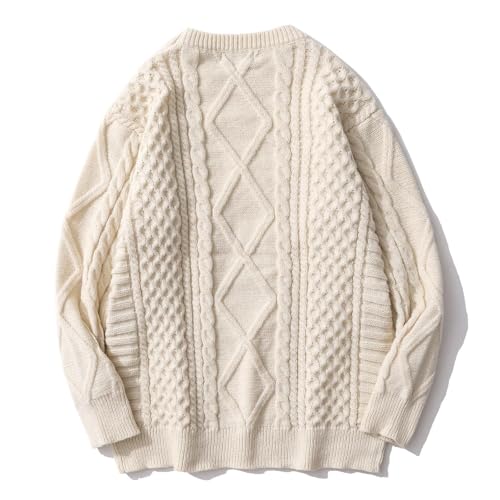Oversized Knit Sweater Solid Vintage Pullover Sweater Unisex Woven Crewneck Knitted Tops