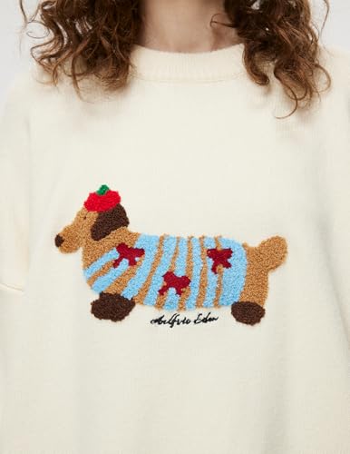 Cartoon Dog Sweater Casual Soft Baggy Knit Pullover Sweaters Long Sleeve Crewneck Tops 2025 Trendy Outfits