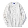 Oversized Knit Sweater Solid Vintage Pullover Sweater Unisex Woven Crewneck Knitted Tops