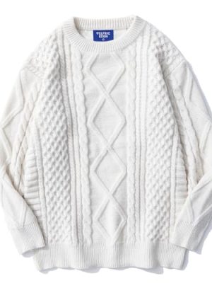 Oversized Knit Sweater Solid Vintage Pullover Sweater Unisex Woven Crewneck Knitted Tops