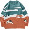 Men's Cow Sweater Harajuku Oversized Sweaters Chunky Casual Knit Pullover Jumper Fall Winter Fashion