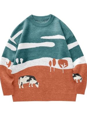 Men's Cow Sweater Harajuku Oversized Sweaters Chunky Casual Knit Pullover Jumper Fall Winter Fashion