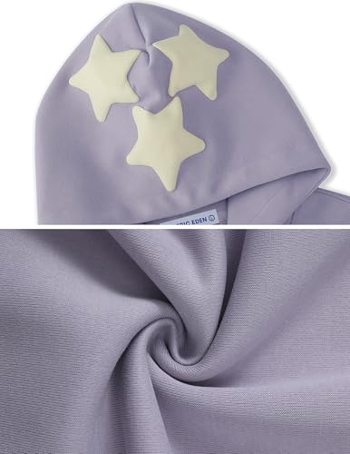 Star Graphic Hoodies Purple Print Hoodie Unisex Oversized Hooded Sweatshirt Long Sleeve Pocket Pullover