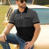 Men's Striped Polo Shirt Short Sleeve Casual Color Block Graphic Tee Collared Golf Shirts for Men