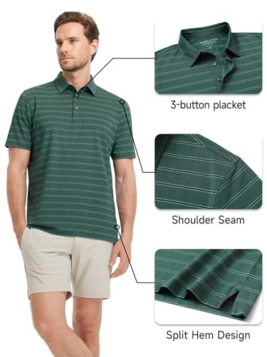 Polo Shirts for Men Dry Fit Performance Heather Stripe Golf Polo Moisture Wicking Lightweight Breathable Golf Shirts