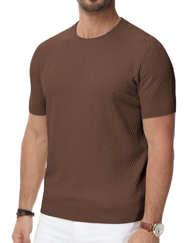 Men's Short Sleeve Knit T-Shirts Casual Crewneck Solid Texture Knit Shirt