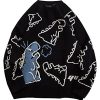 Dinosaur Sweater Women y2k Vintage Oversized Graphic Streetwear Knit Sweater Casual Cute Kawaii Tops