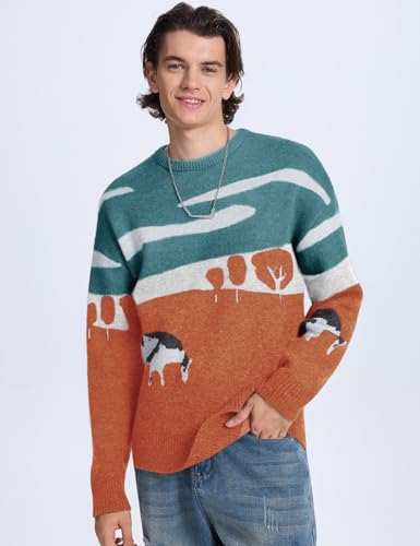 Men's Cow Sweater Harajuku Oversized Sweaters Chunky Casual Knit Pullover Jumper Fall Winter Fashion