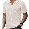 Mens Johnny Collar Polo Shirts Crochet Hollow Out Summer Casual Shirt (S-XXL)